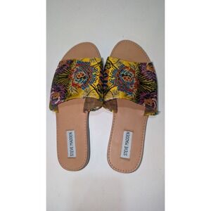 Steve Madden Grace Embroidered Floral Slide Sandal flat Yellow Women's 8